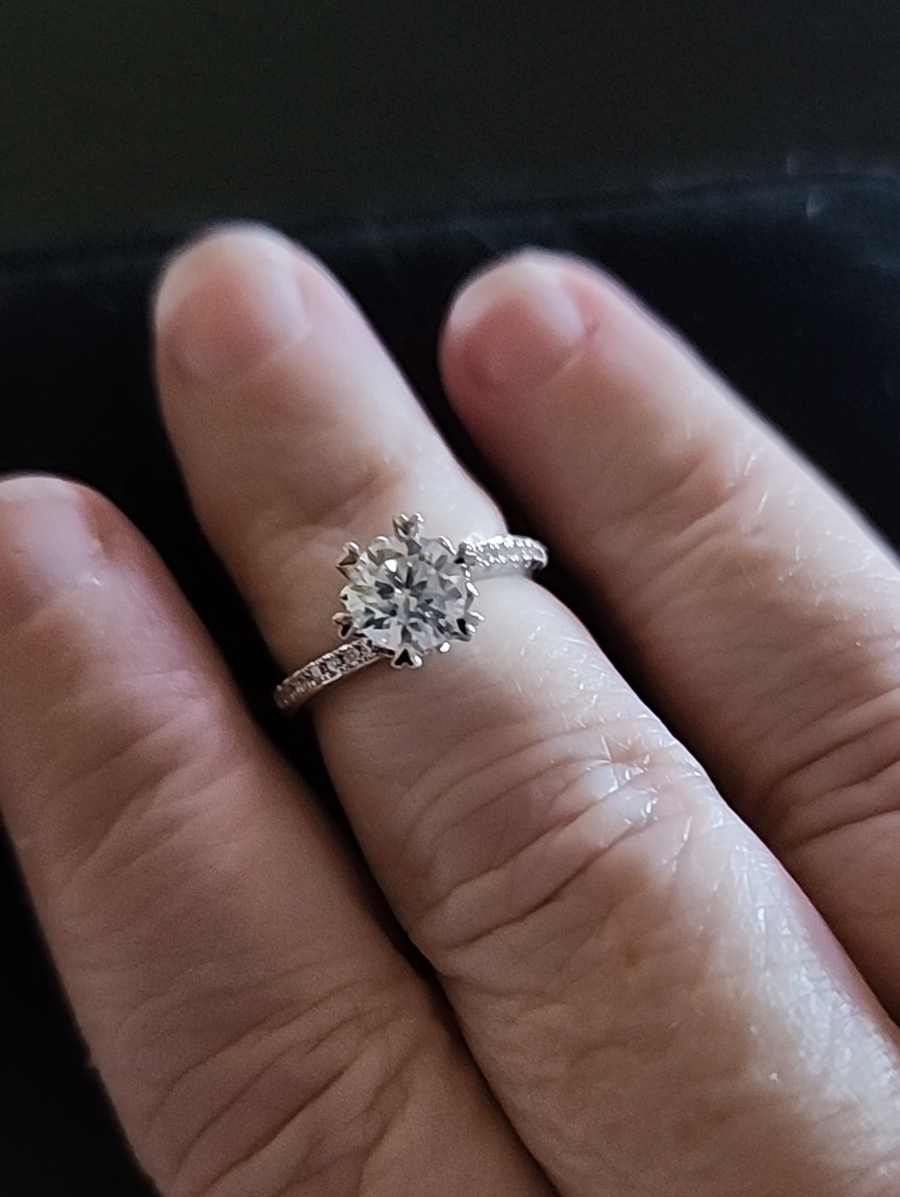Rhodium-plated Solitaire Engagement Ring with Moissanite Center Stone - Size 7